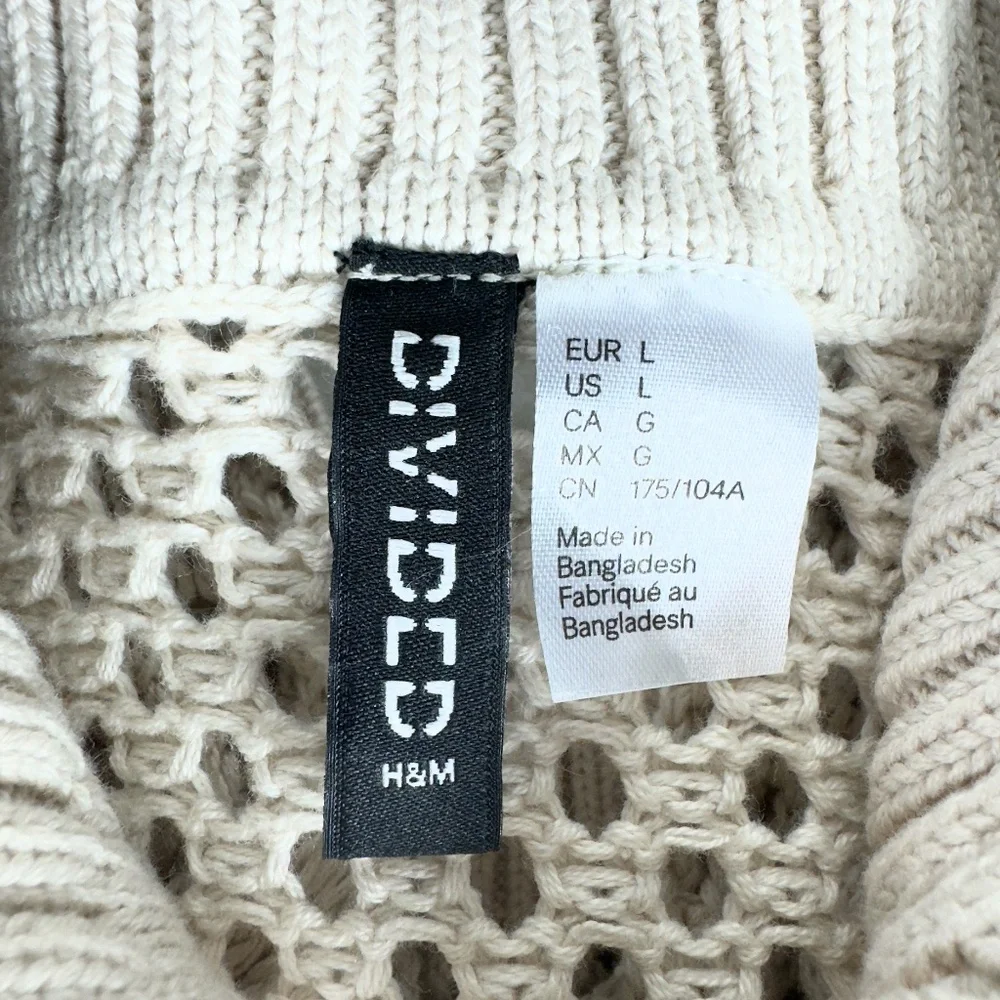 H&M Beige Open-Knit Button-Down Cardigan with Ribbed Collar - Picture 9 of 10